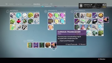 Destiny Curious Transceiver passcode