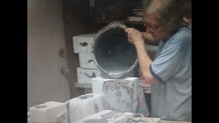 How to pour  a plaster ceramic mold with Slip to make greenware pottery.