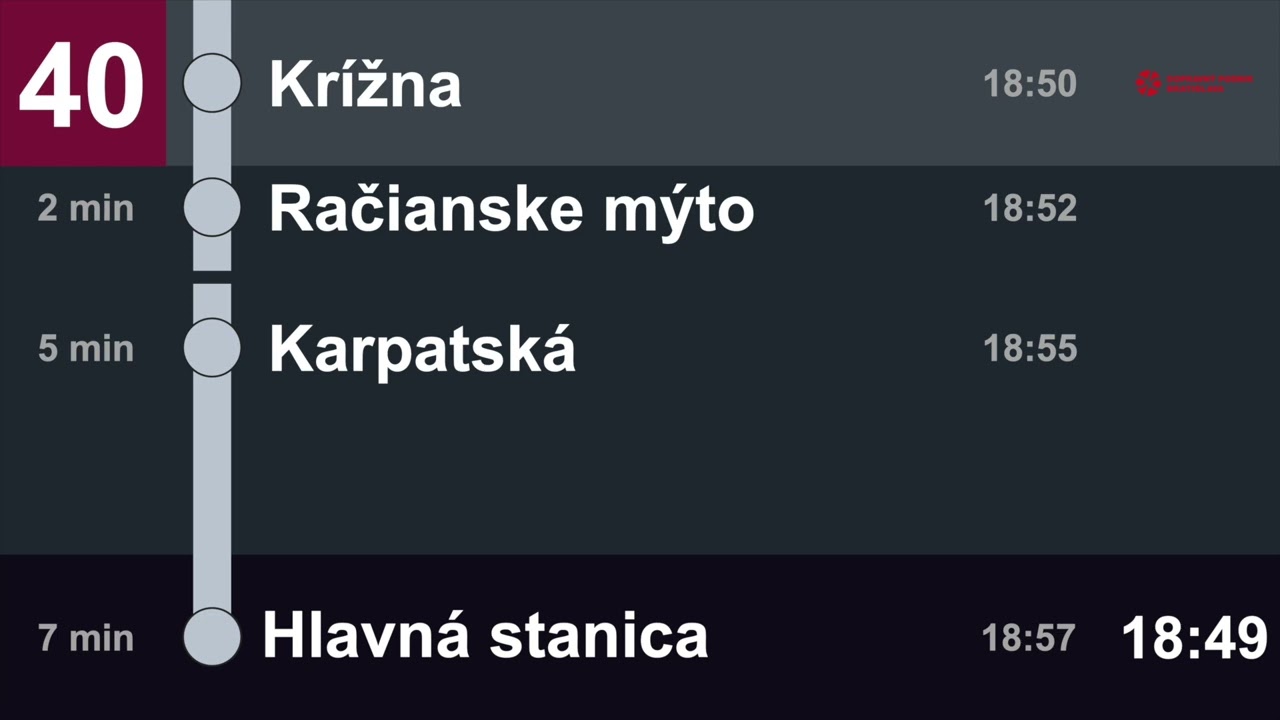 Announcement / Hlásenie Bus 40 Dopravný Podnik Bratislava (DPB) Autobusová Stanica - Hlavná Stanica