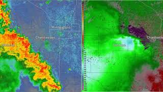 Radar Loop of wind damage near Glencoe, MN on 8/19/2016