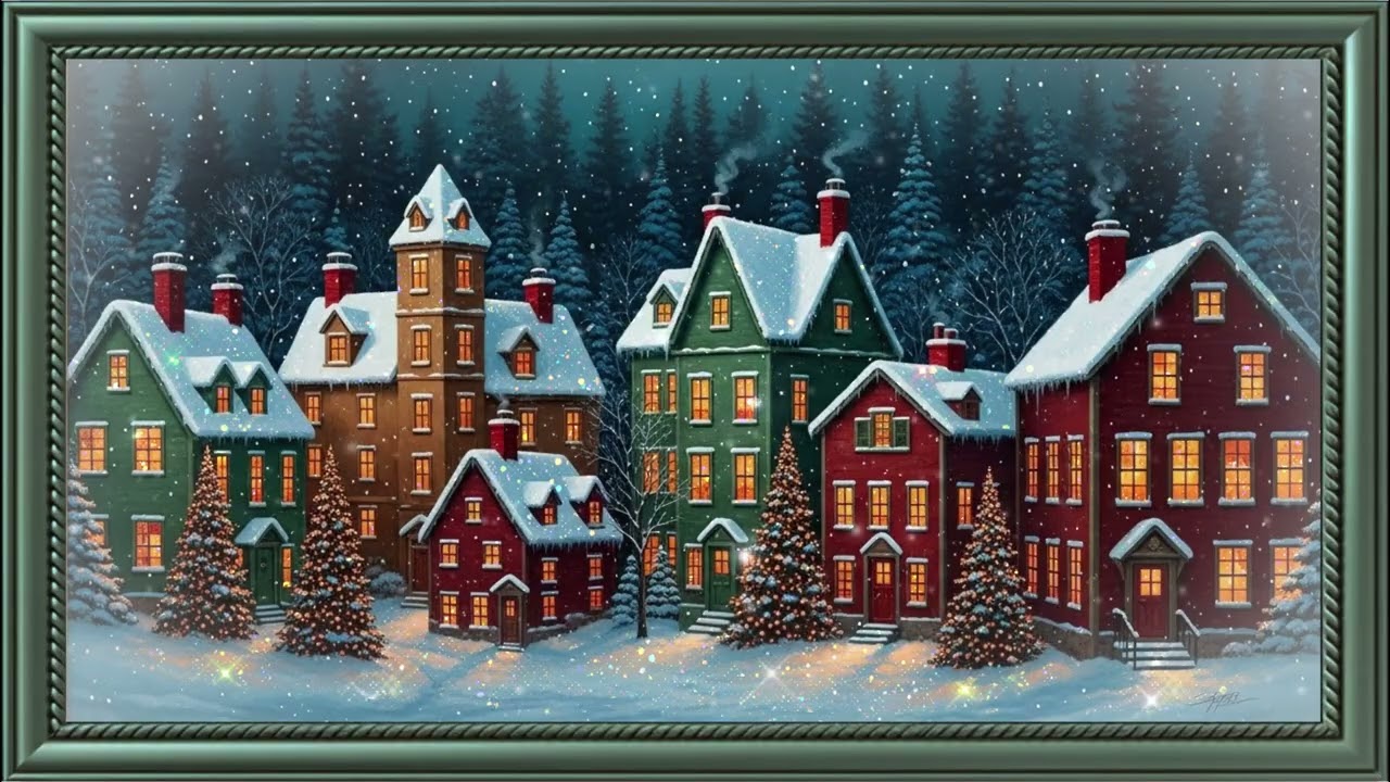 Cozy Winter Village ❄️  Framed TV Art Screensaver in 4K Ultra HD