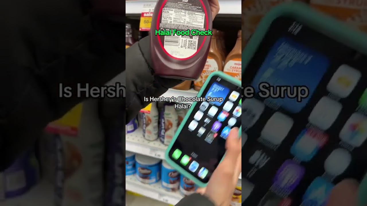 Scanning Hershey’s Chocolate Syrup with Mustakshif to check if it’s halal or not.