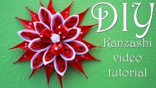 Красный Цветок Канзаши в Горошек / DIY Kanzashi / Christmas flowers Красный Цветок Канзаши в Горошек / DIY Kanzashi / Christmas flowers