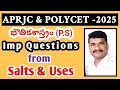 APRJC &amp; POLYCET Questions from Acids, Bases &amp; Salts | Preparation &amp; uses of important salts |