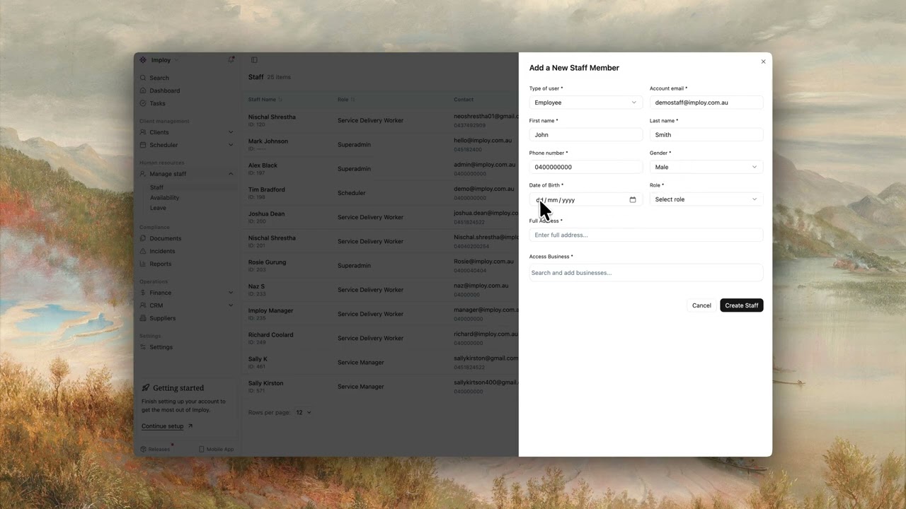 Adding a staff member into Imploy