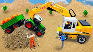 Crane Truck Rescue Mini Tractor Accident On The Sand | Truck Toys Story