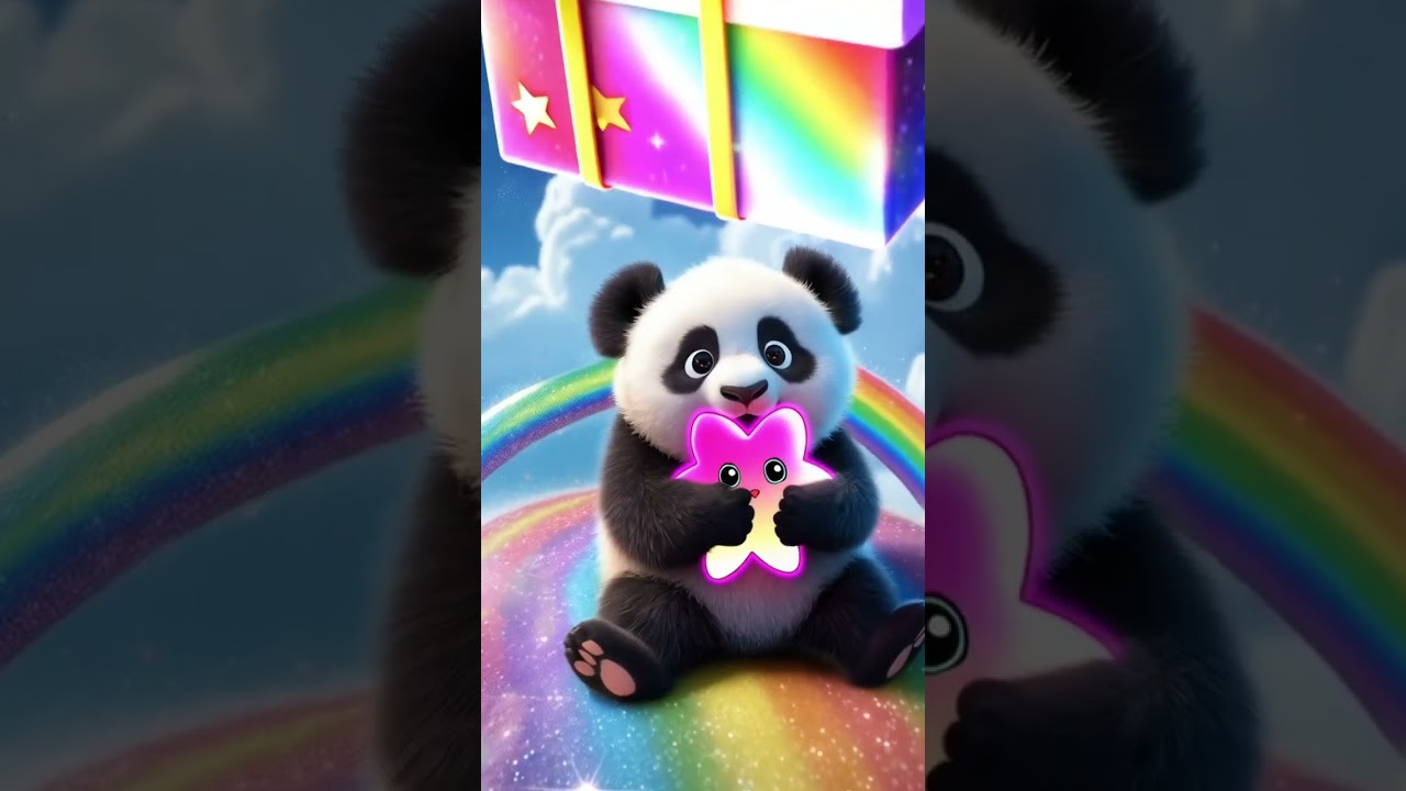 Joyful Baby Panda Sliding Down a Rainbow | Cute & Magical Moment