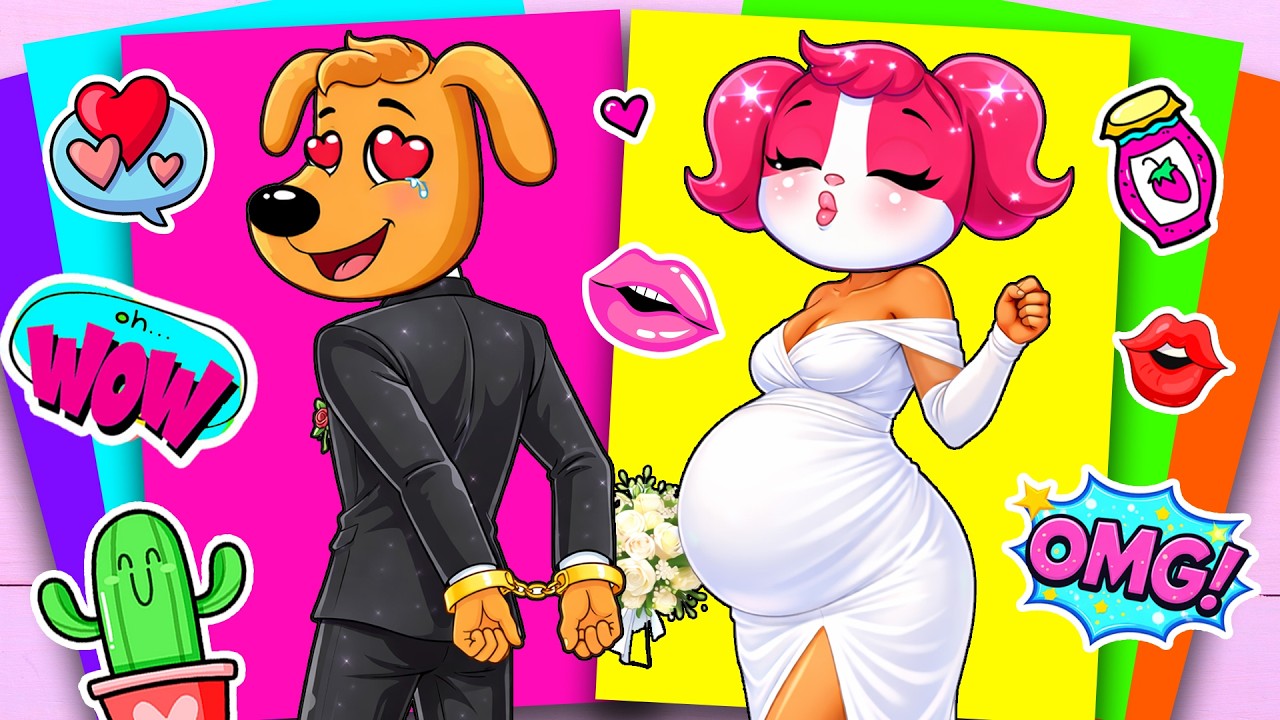 💖💖 WEIRD WEDDING with PREGNANT PAPILLON and LABRADOR?! Stickers #paperdiy #asmr #sherifflabrador