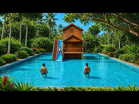 Handmade Bamboo House With Pool and Water Slide