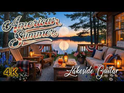 American Summer Evening 🎆 | Relaxing Guitar, Piano & Lakeside Fireworks Ambience (8 Hours)
