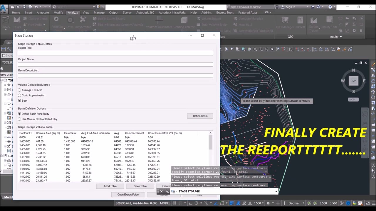 HOW TO CALCULATE RESERVOIR CAPACITY BY CIVIL 3D YouTube