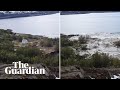 Moment powerful landslide sweeps away buildings in Norway