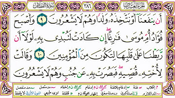 القرآن الكريم مقسم صفحات | الشيخ حاتم فريد | سورة القصص | صفحة 386 مكتوبة | مصحف التجويد الملون