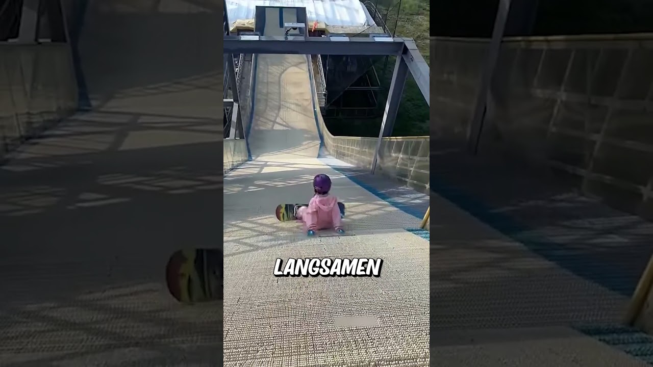 Dieses kleine Mädchen wird zum ersten Mal Snowboard fahren 😱.