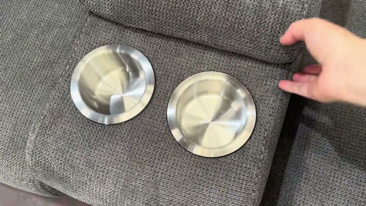 L-Shaped 5 Seater Grey Fabric Recliner Lounge with Two Manual Recliners and Console -- Alice