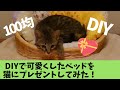 【猫動画】DIYで100均の猫ベッドを可愛くして猫にプレゼントしてみた・手作りシリーズ