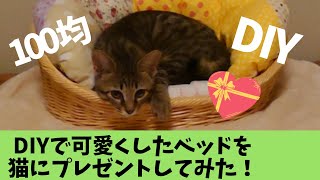 【猫動画】DIYで100均の猫ベッドを可愛くして猫にプレゼントしてみた・手作りシリーズ