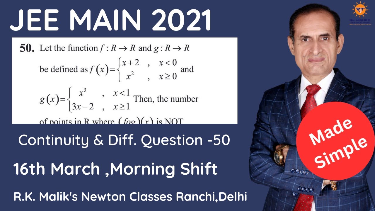 Pyq jee main continuity differentiability 16th march 2021 morning