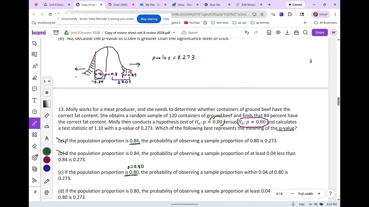 AP Statistics Unit 9 review sheet # 13 , 14, and 15
