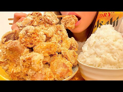 コリコリ砂肝の唐揚げをビールで流し込む幸せ晩ご飯【大食い】