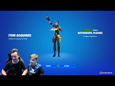 LEVEL 195 Today! &amp; GIFTING My 9 Year Old Kid NEW Fortnite Emote AUTOGRAPH, PLEASE! (Synced Emote)