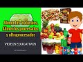 Alimentos naturales, alimentos procesados y ultra procesados/videos educativos para niños.