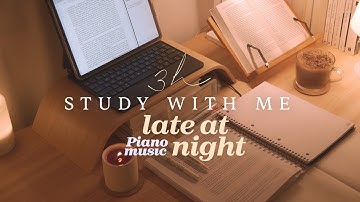 🌙 3-HOUR STUDY WITH ME Late at Night | 🎹 Calm Piano Music |✍️ Real Background Noise | Pomodoro 50-10