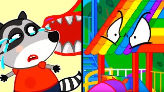 Rainbow Slide - funny kids stories with Raccoons - Learn Colors @RaccoonsFunny
