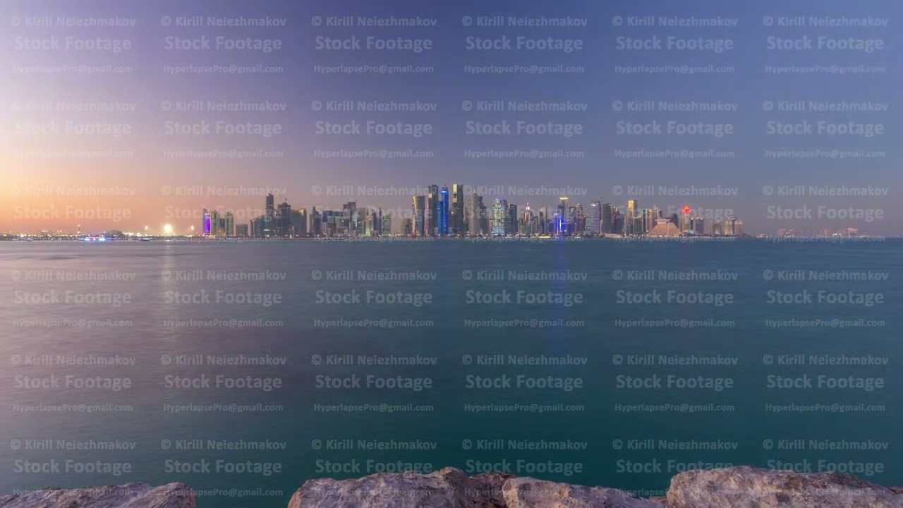 Doha downtown skyline day to night timelapse, Qatar, Middle East