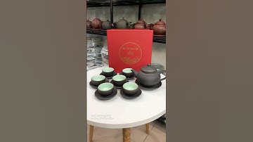 Bộ ấm chén chuông ghi chỉ đỏ gốm mộc cao cấp Bát Tràng