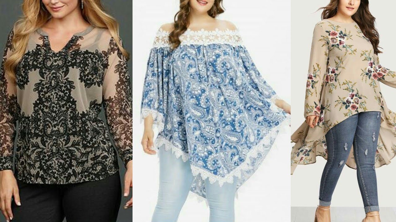 New Printed Embellished Plus Size Top Designs For Women's