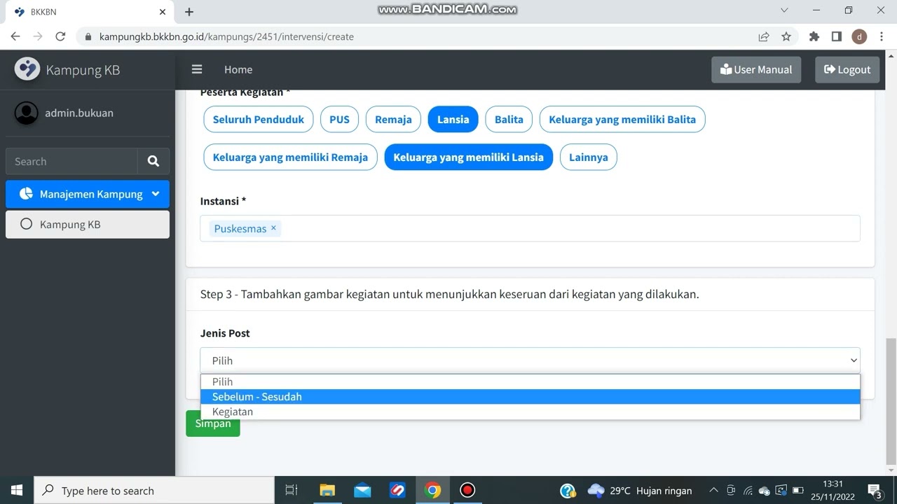 Tutorial Pembuatan Laporan Kampung Keluarga Berkualitas di Website Kampung KB