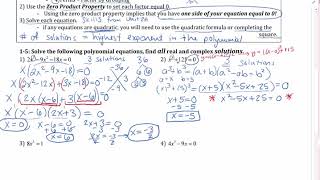 Algebra 2 Unit 2B Skill 3 Notes: Solving Polynomial Equations