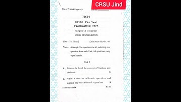 #questionpaper #crsujind #samplepaper #beled1styear#coremathematics