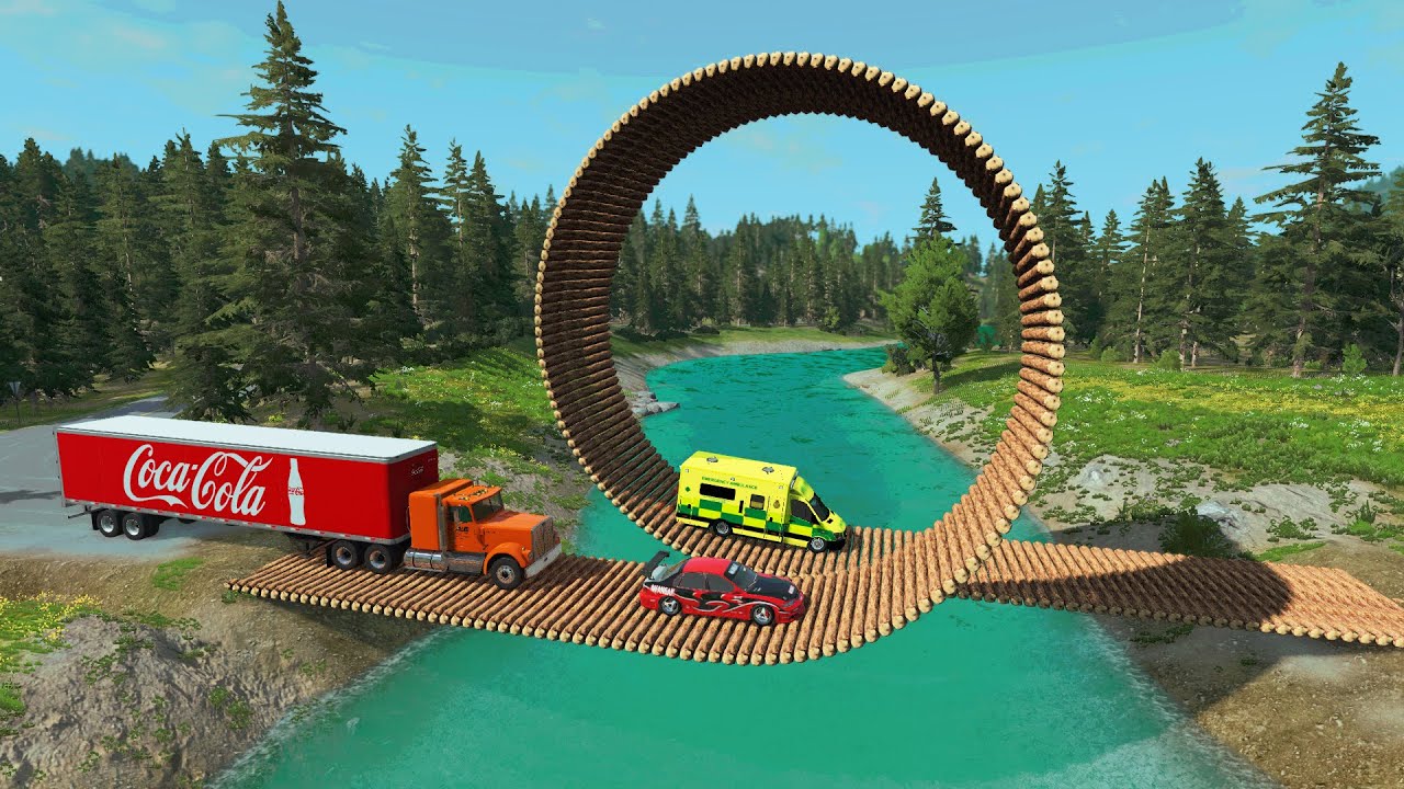 Cars vs loop Log Bridge - BeamNG Drive