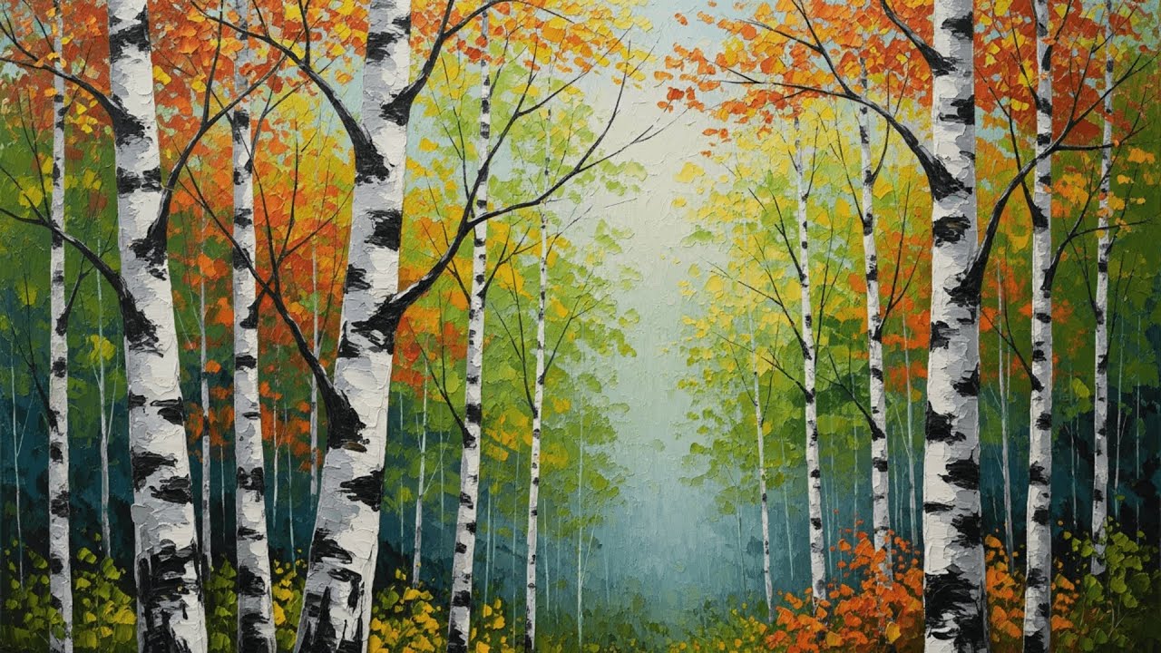 Ambient ART TV 4K: Relaxing Birch Forest Gallery TV Wallpaper (Ukiyo-e Style)