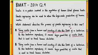 BMAT 2014 Section 2 - Q09 Bio - Genetically engineered insulin - Worked Solution