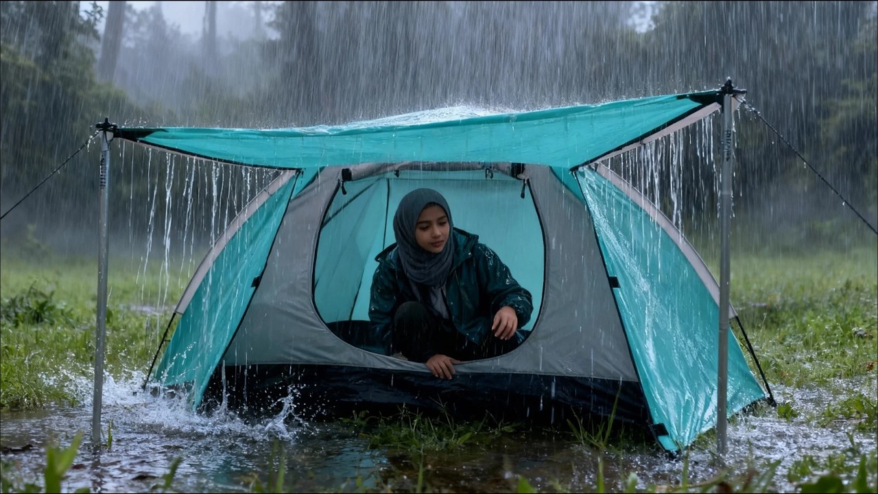 SOLO CAMPING HEAVY RAIN AND THUNDERSTORMS - RELAXING CAMPING IN THE RAIN - ASMR