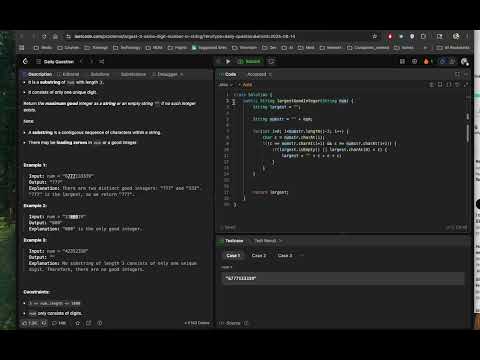 Leetcode: 2264: largest 3-same-digit number in a string