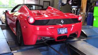 Baseline testing on a ferrari 458 before adding fabspeed headers and
high flow cats