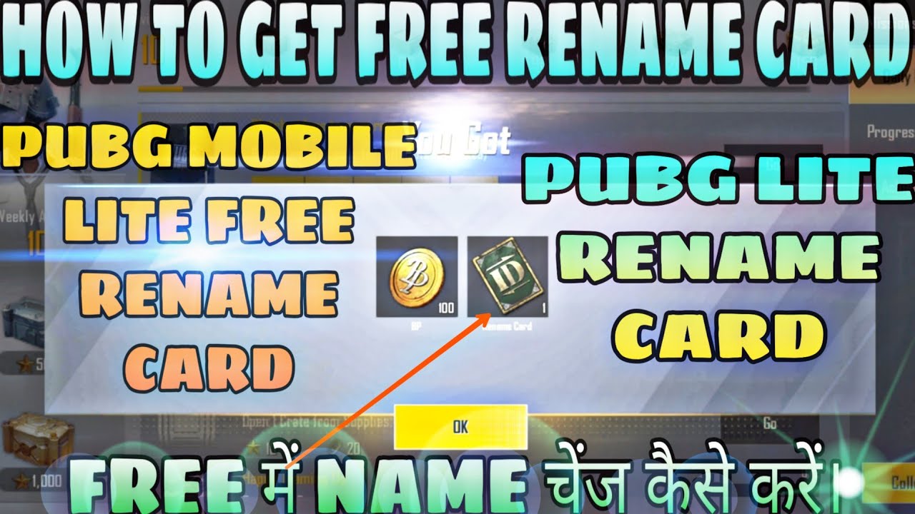 Pubg Rename Card PUBG MOBILE LITE FREE RENAME CARD || HOW TO GET FREE RENAME CARD IN ...