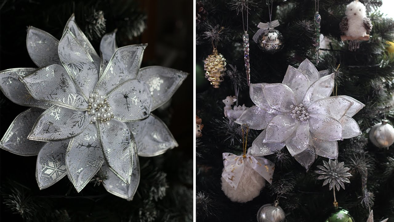 БОЛЬШОЙ цветок на ЁЛКУ как сделать ОЧЕНЬ ПРОСТО без шитья. A beautiful bow is VERY SIMPLE DIY