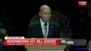 Utah Gov. Spencer Cox speaks at funeral for Santaquin police Sgt. Bill Hooser
