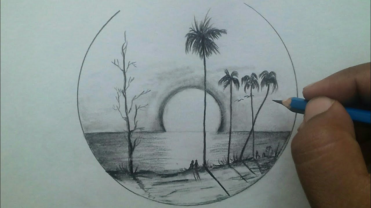 Moonlight Scenery Drawing Pencil Shading - Draw-mega