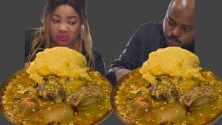 guys i've never seen this kind of slimy food before *watch as we eat* |Ogbono soup and fufu |mukbang