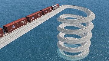 Weird Spiral Loop Rail Tracks Vs Train Crossing Insane Curvy path - BeamNG.Drive