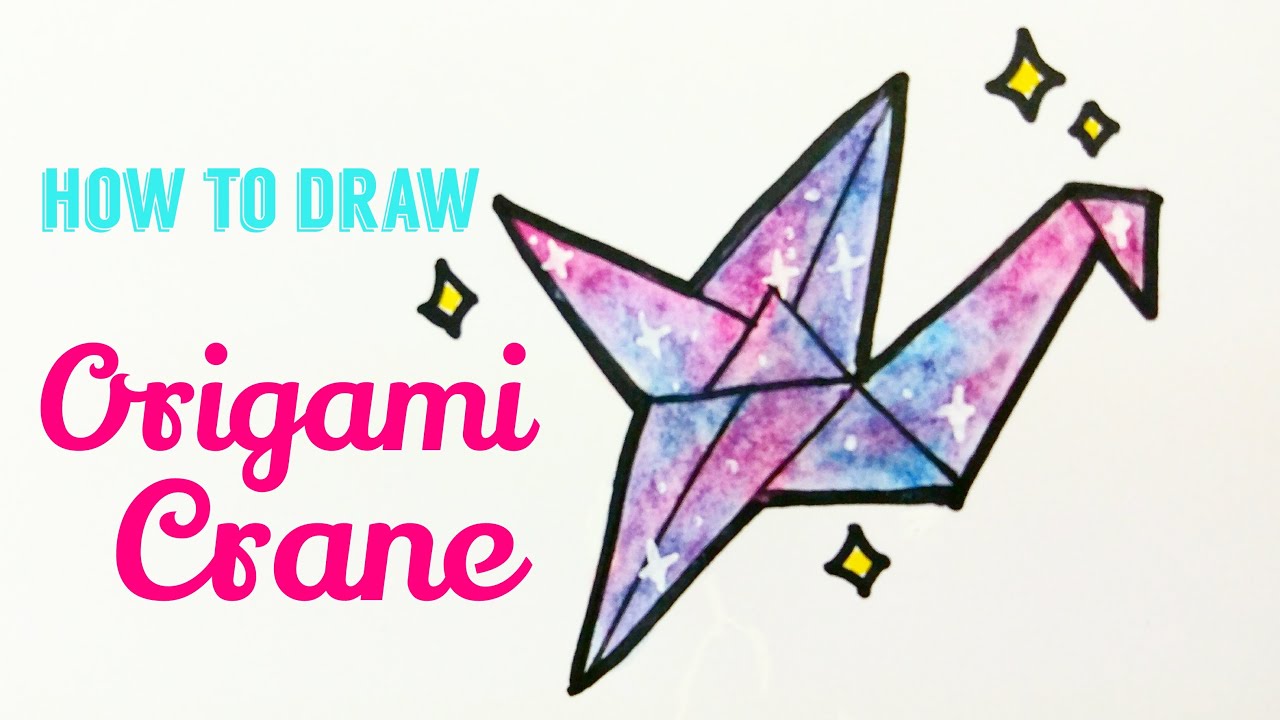 HOW TO DRAW ORIGAMI CRANE Easy & Cute Galaxy Origami Crane Drawing