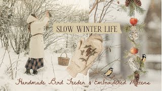 −15°C Slow Village Life in Winter 🧺| Handmade Bird Feeder & Embroidered Mittens screenshot 5