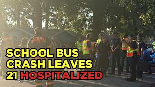 21 taken to hospital after car hits school bus near Pine Grove Elementary