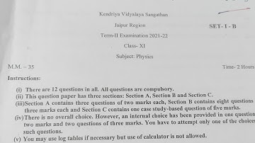 Class 11 Physics Final exam Question Paper (2021 - 2022) | Term 2 : Cbse